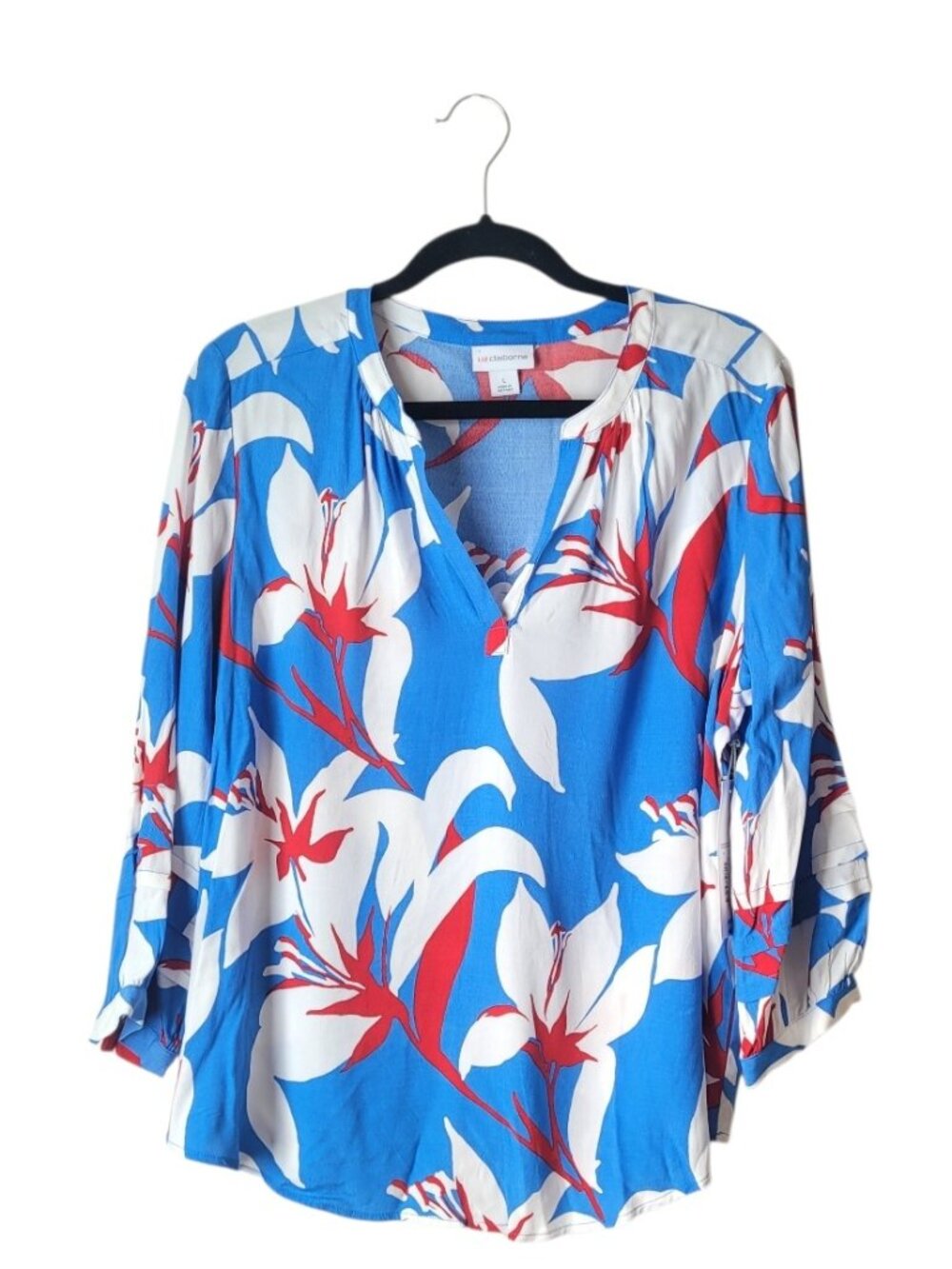 Liz Claiborne Blue Colorful Floral Blouse